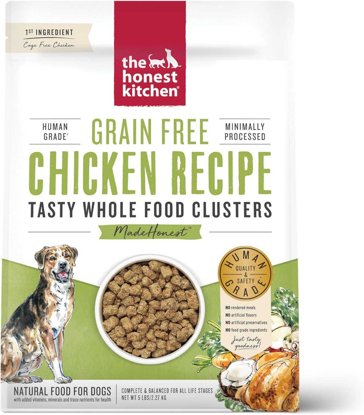 The Honest Kitchen Whole Food Clusters Grain Free Chicken Dry Dog Food, 5 lb Bag - Image 1