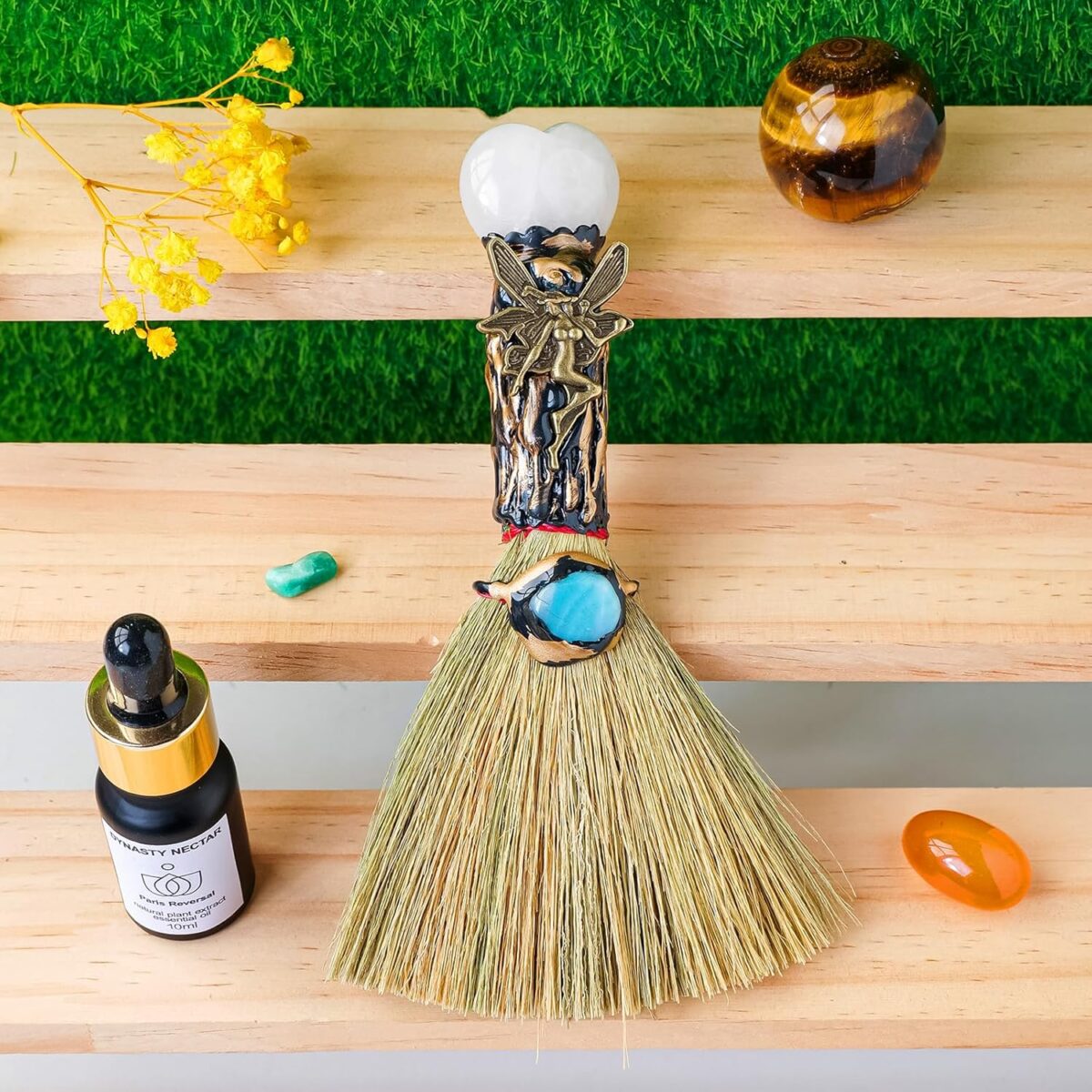 Natural Clear Quartz Magic Witch Broom - Handcrafted Love Crystal for Energy Cleansing & Chakra Balancing - Reiki Healing Tool with Positive Energy for Home, Office, Bedroom & Spiritual Decor Gift - Image 1