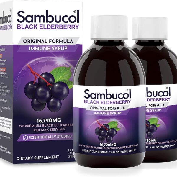 Sambucol Black Elderberry Syrup - Sambucus Syrup, Black Elderberry Liquid, Immune Support for Kids and Adults, High Antioxidants, Gluten Free - Original Formula, 7.8 Fl Oz, 2-Pack