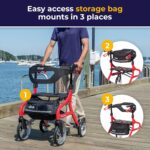 Drive Medical Nitro Sprint Foldable Rollator Walker with Seat, Standard Height Lightweight Rollator with Large Wheels, Folding Rolling Walker, Walker Rollator with Seat, Red - Image 5