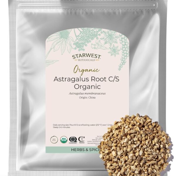 Starwest Botanicals Organic Astragalus Root - Dried Herb for Tea, Natural Immune Support, Cut & Sifted, Promotes Wellness, Certified Kosher, Non-GMO- Bulk 1 lb Bag