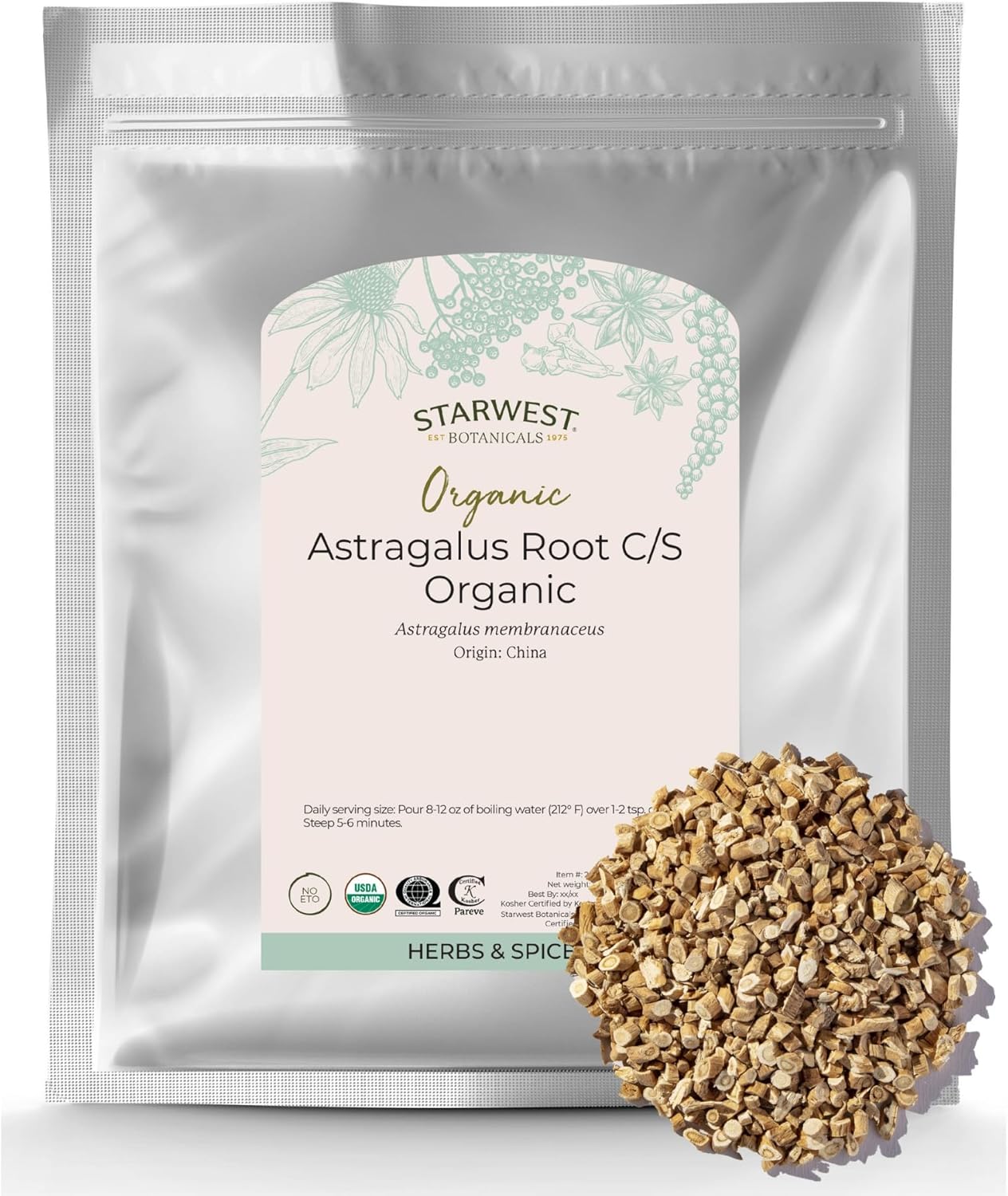 81oa2uADF9L._AC_SL1500_.jpg Starwest Botanicals Organic Astragalus Root - Dried Herb for Tea, Natural Immune Support, Cut & Sifted, Promotes Wellness, Certified Kosher, Non-GMO- Bulk 1 lb Bag - Image 1