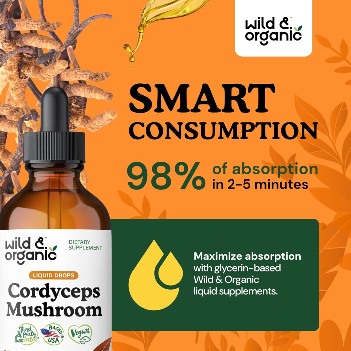 Wild & Organic Cordyceps Tincture - Cordyceps Sinensis Mushroom Extract for Immune & Energy Support - Liquid Mushroom Supplement - Vegan, Sugar & Alcohol-Free Drops - 4 fl oz - Image 4