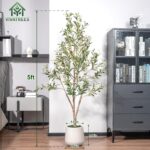Olive Trees Artificial Indoor, 5FT Tall Faux Olive Tree with White Tall Planter, Artificial Plants with Natural Wood Trunk and Lifelike Fruits for Home Office Decor - Image 2