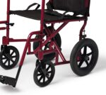 Medline Lightweight Foldable Transport Wheelchair with Handbrakes and 12-Inch Wheels, Red Frame, Black Upholstery - Image 7