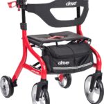 Drive Medical Nitro Sprint Foldable Rollator Walker with Seat, Standard Height Lightweight Rollator with Large Wheels, Folding Rolling Walker, Walker Rollator with Seat, Red