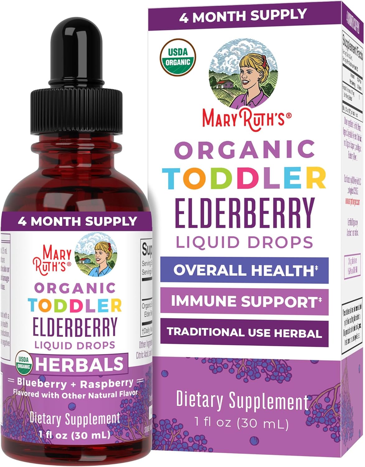 81q1sK-AswL._AC_SL1500_.jpg MaryRuth Organics Toddler Elderberry Syrup, USDA Organic Elderberry, Sugar Free Kids Immune Support Supplement for Ages 1-3 Years, Clean Label Project Verified®, Vegan, Non-GMO, Gluten Free, 1 Fl Oz - Image 1