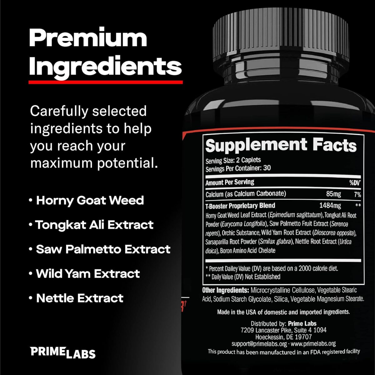 Prime Labs Men's Testosterone Booster - Stamina, Endurance, & Strength - 60 Caplets - Image 3