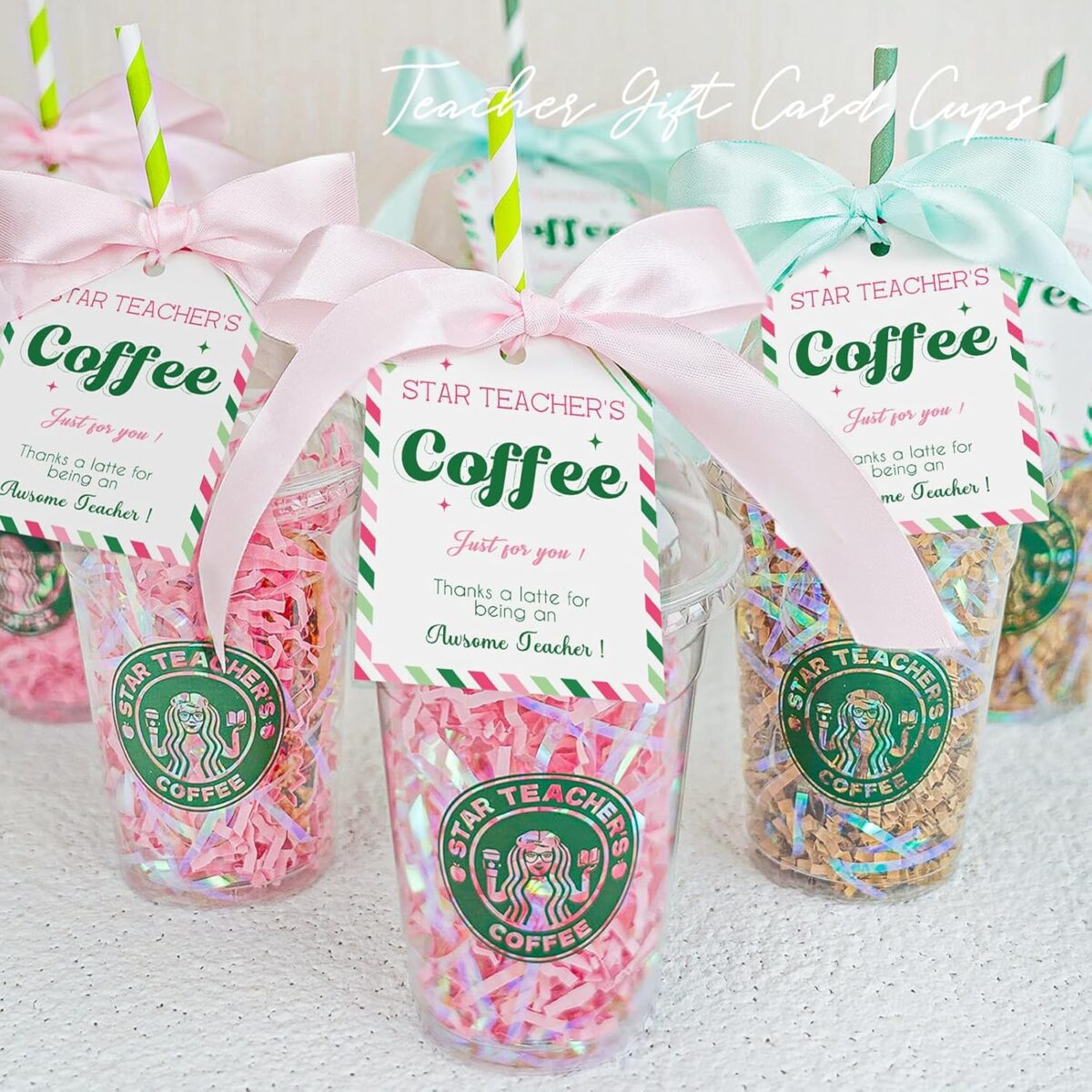 Teacher Gifts - Teacher Appreciation Gifts - 6 Pack Coffee Gift Card Holder with Cards - Teacher Survival Kit Thank You Gifts for Women Men Her Him End of Year Back to School Birthday Christmas - Image 1