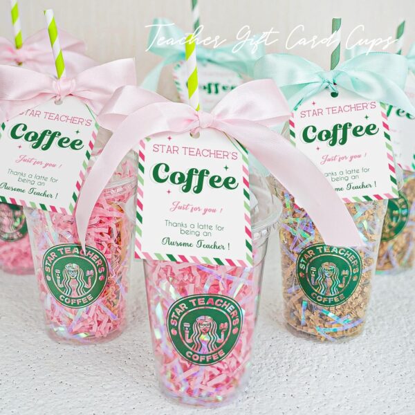 Teacher Gifts - Teacher Appreciation Gifts - 6 Pack Coffee Gift Card Holder with Cards - Teacher Survival Kit Thank You Gifts for Women Men Her Him End of Year Back to School Birthday Christmas