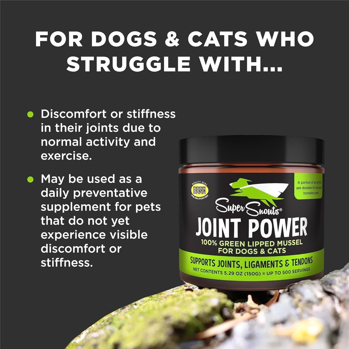 Super Snouts Joint Power 100% Green Lipped Mussels for Dogs & Cats - Dog Joint Supplement Powder Supports Joints, Tendons, Ligaments (2.64 oz) - Image 3