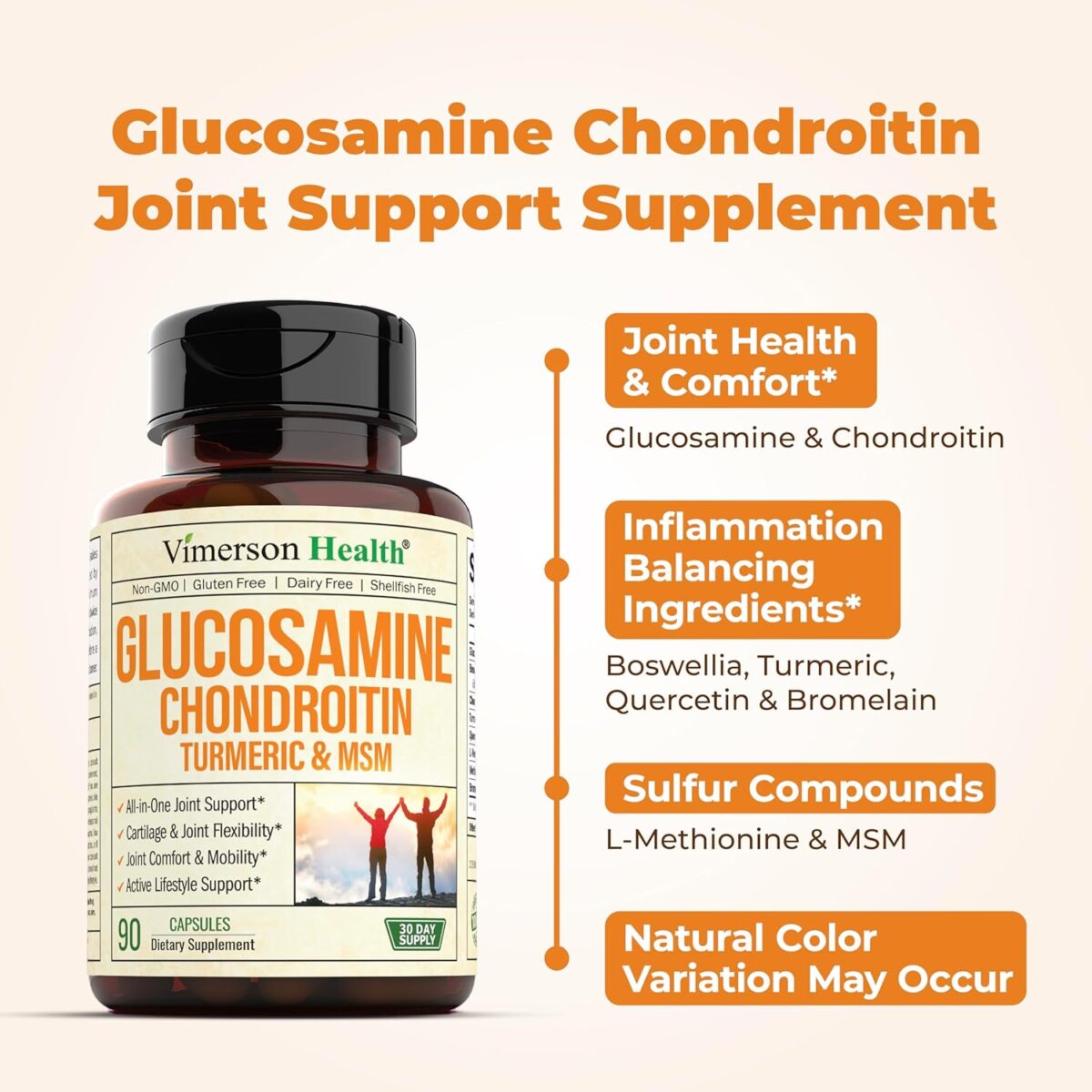 Glucosamine Chondroitin MSM and Turmeric Supplement - Joint Support Supplement for Women & Men with Boswellia & Glucosamine Sulfate 1500 mg. Used for Cartilage & Joint Health & Flexibility 90 Capsules - Image 5