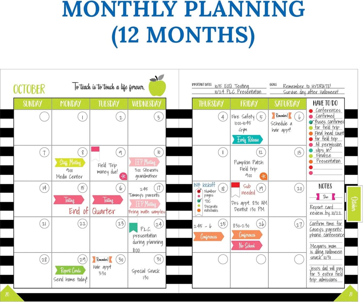 Schoolgirl Style Black, White and Stylish Teacher Planner—Undated Weekly/Monthly Lesson Plan Book and Record Organizer for Classroom or Homeschool (8 inches x 11 inches), multi (105029) - Image 5