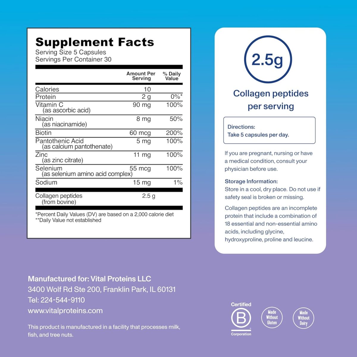 Vital Proteins Collagen Peptides Beauty Edition Capsules, 2.5g of Collagen Per Serving with Biotin and Vitamin C, 30 Servings - Image 3