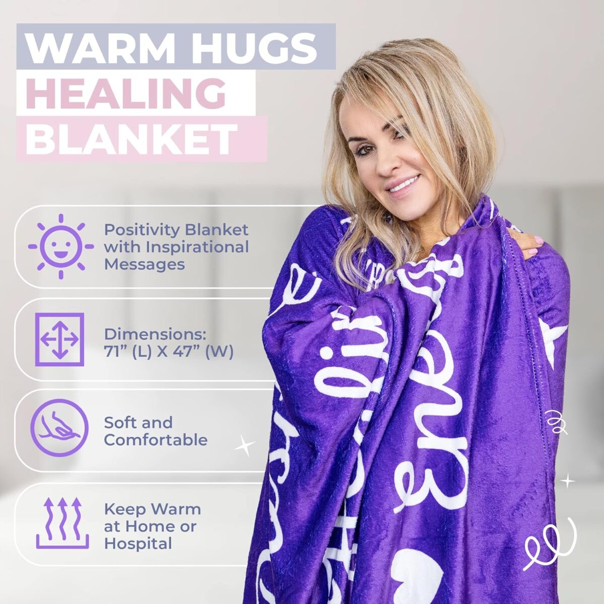 Chemo Care Package for Women, Cancer Care Gifts for Women, Gifts for Cancer Patients, Get Well Soon Gift Basket Includes Travel Mug, Healing Blanket 47”x71” (Purple) - Image 3