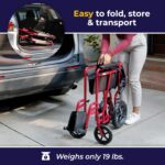 Drive Medical EXP19LTRD Lightweight Expedition Folding Transport Wheelchair with Hand Brakes, Ultra Lightweight Transport Chair for Seniors and Adults, Red - Image 5
