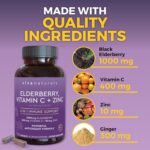 Viva Naturals Elderberry with Vitamin C and Zinc (120 Capsules) - 1000mg Sambucus Elderberry Immune Support Supplement, Black Elderberry Capsules for Adults, Elderberry Vitamins - 2 Months Supply - Image 5