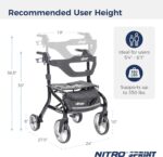 Drive Medical Nitro Sprint Foldable Rollator Walker with Seat, Standard Height Lightweight Rollator with Large Wheels, Folding Rolling Walker, Walker Rollator with Seat, Black - Image 8