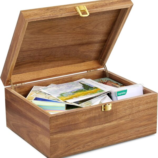 DRASTAR Keepsake Box, Wooden Box with Hinged Lid, Large Memory Box, Acacia Wooden Storage Box, Decorative Wooden Box with Lids, Treasure Box for Crafts, Photo Storage Box