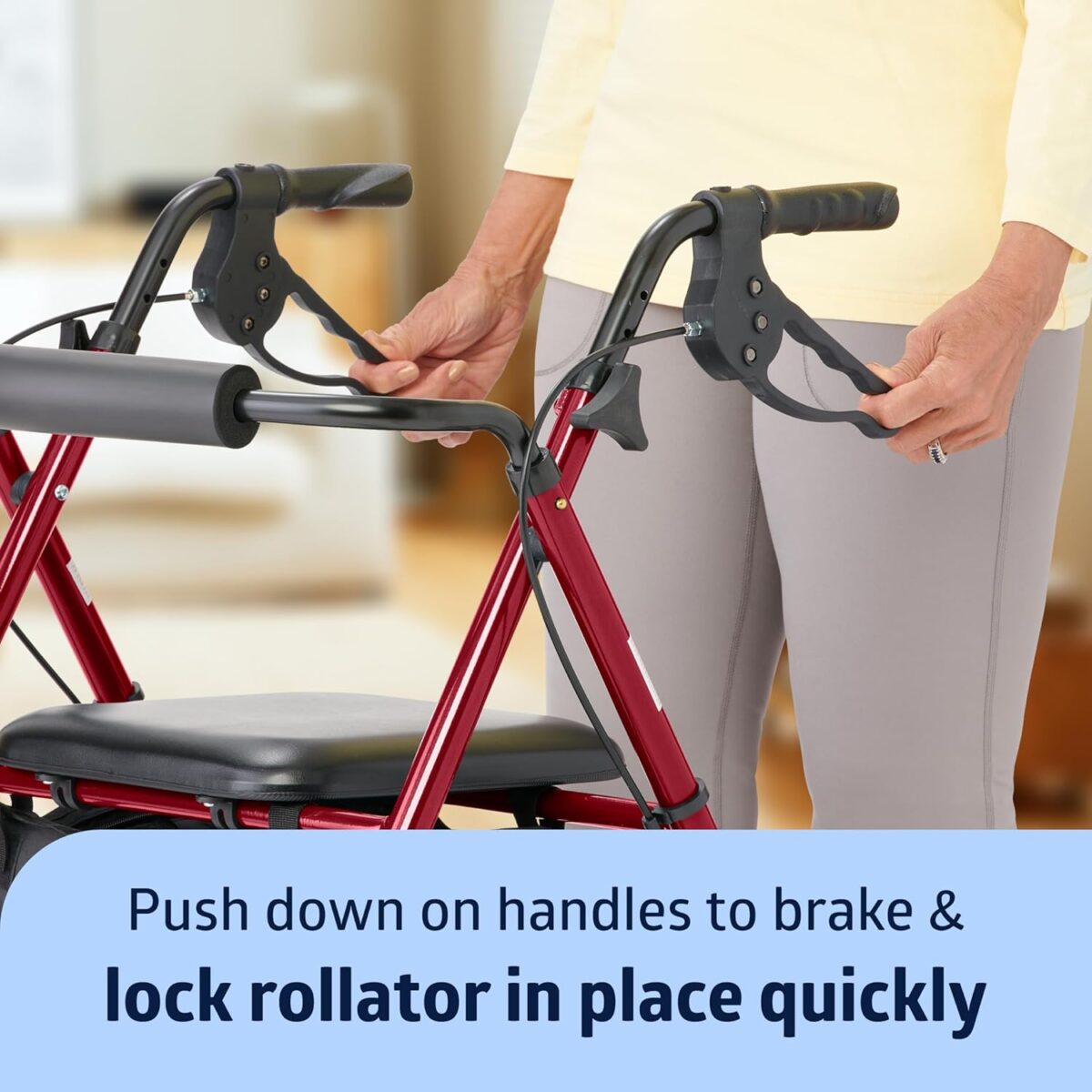 Medline Superlight Folding Aluminum Mobility Rollator Walker, Red, 250 lb. Weight Capacity, 6" Wheels, Adjustable Arms and Seat, Foldable Rolling Walker for Seniors - Image 6
