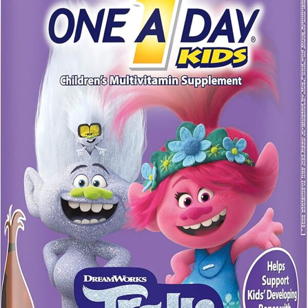 One A Day Kids Trolls Multivitamin Gummy, Kids Vitamins with Vitamins A, B6, B12, C, D, E, Zinc, Folic Acid and Biotin (Packaging May Vary), Trolls, 180 Count