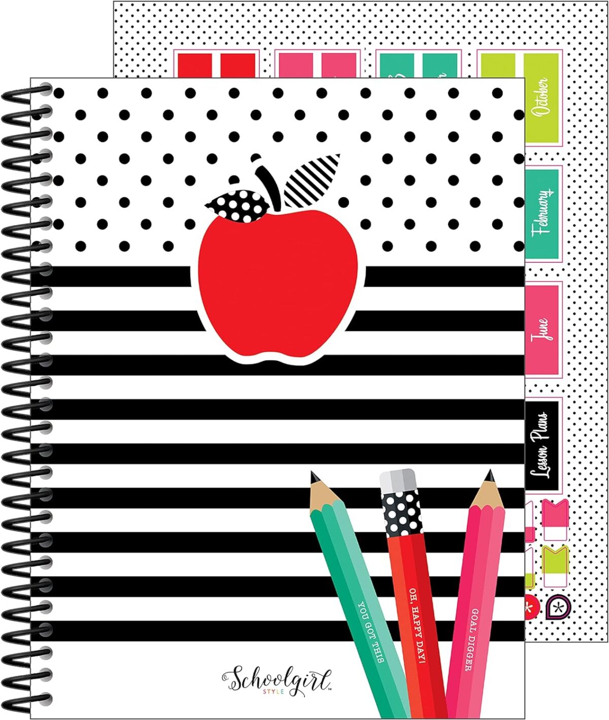 Schoolgirl Style Black, White and Stylish Teacher Planner—Undated Weekly/Monthly Lesson Plan Book and Record Organizer for Classroom or Homeschool (8 inches x 11 inches), multi (105029) - Image 1
