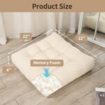 22 inches Meditation Pillow, 2 Pack Square Large Floor Cushions for Adults, Thick Corduroy Floor Pillows for Sitting, Yoga, Living Room, Sofa, Tatami, Beige - Image 2