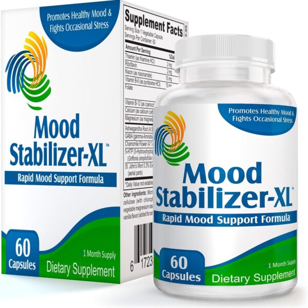 Mood Stabilizer-XL: Mood Support Supplement with 13 Active Ingredients Including 5-HTP, Ashwagandha, GABA & St. John's Wort Extract - Mood Enhancer Supplements & Vitamins - 60 Capsules