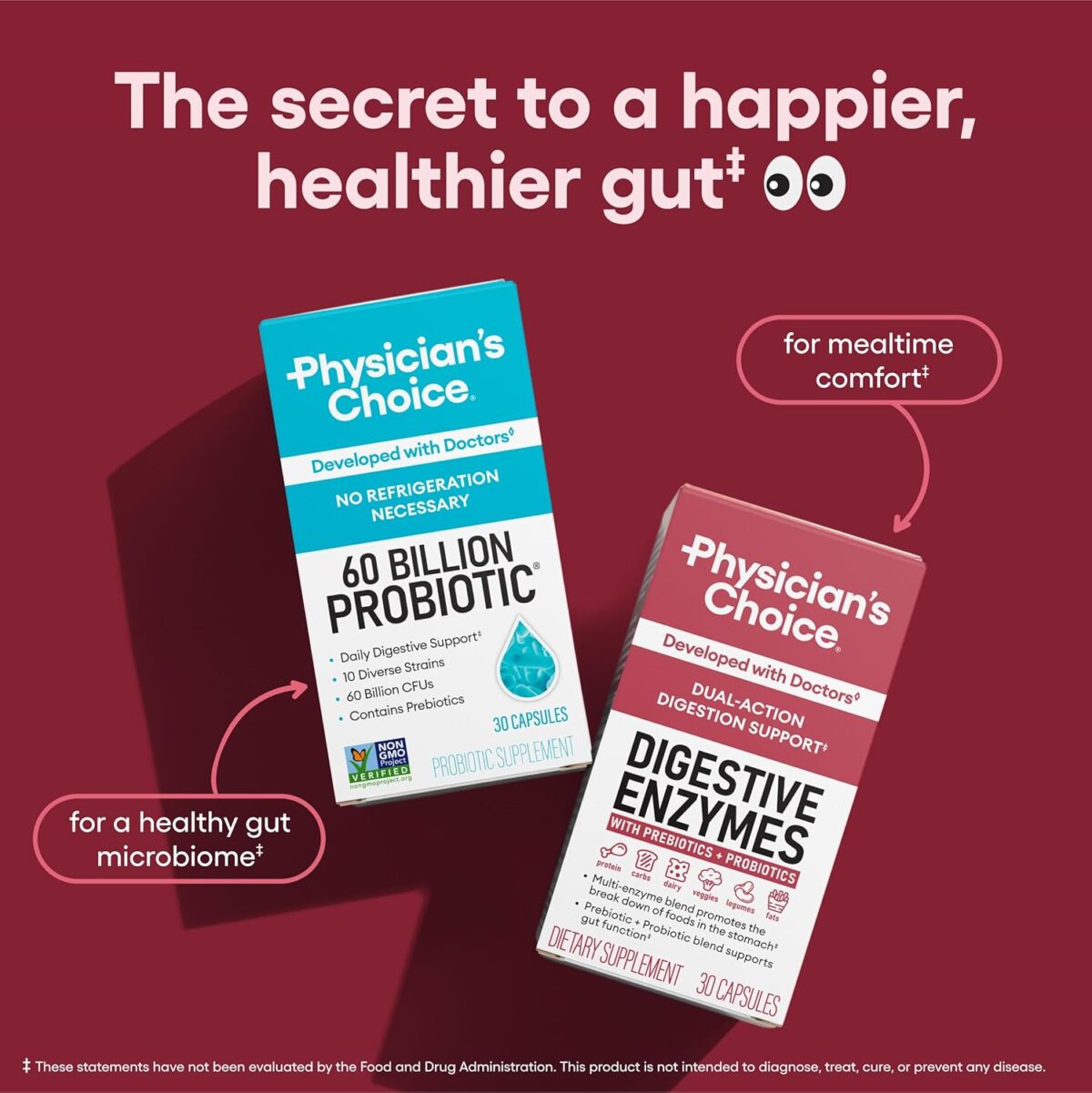 Physician's CHOICE Digestive Enzymes - Multi Enzymes, Bromelain, Organic Prebiotics & Probiotics for Digestive Health & Gut Health - Bloating & Meal Time Discomfort - Dual Action - All Diets - 30 CT - Image 4