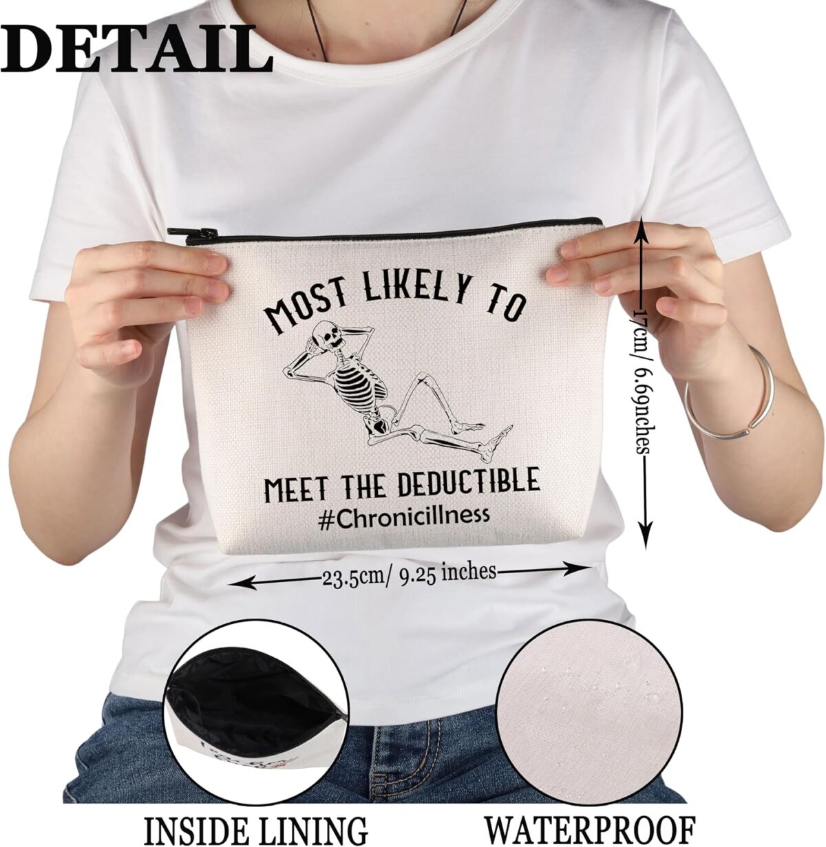 PWHAOO Chronic Illness Inspired Gift Invisible Illness Spoonie Makeup Bag Warrior Cosmetic Bag Insurance Deductible Sarcasm Gift (Invisible Illness Spoonie M) - Image 2