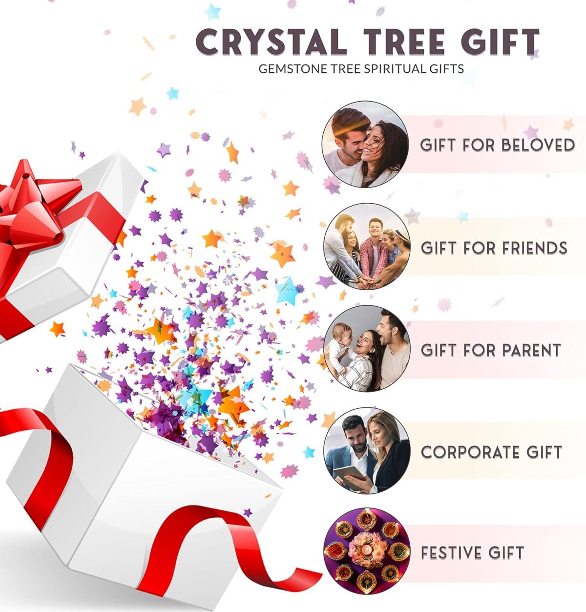 FASHIONZAADI Gemstone Money Tree Reiki Healing Chakra Balancing Handmade Bonsai Trees Spiritual Gift Aura Cleansing Good Luck Home Decor (Mix Chakra Golden Wire) - Image 3
