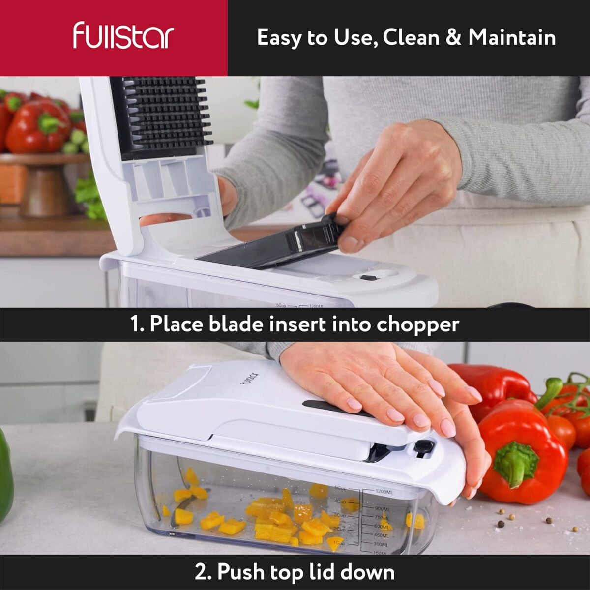 Fullstar Vegetable Chopper and Spiralizer - Food Chopper with Container, Fruit Slicer, Kitchen Gadgets & Accessories, Home Essentials (9 in 1, White) - Image 7