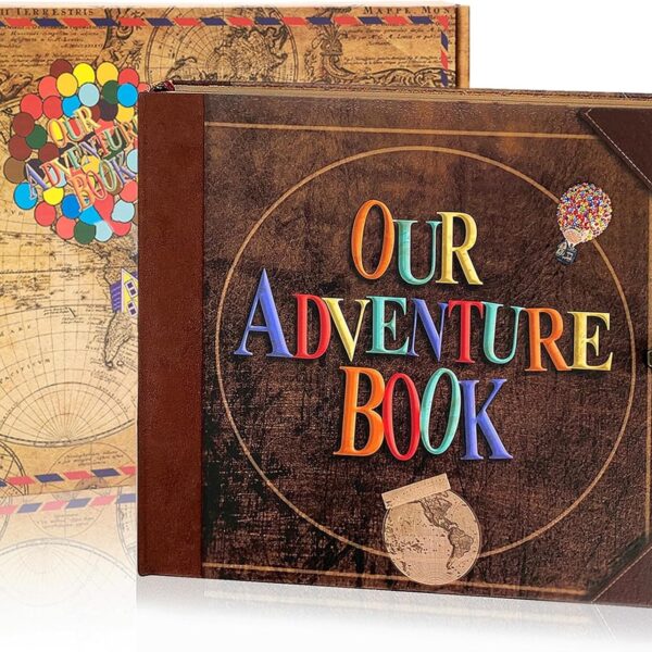 Adventure Book 148-Page DIY Handmade Scrapbook with Retro-Style Embossed Letter Cover - Perfect Travel Diary & Memory Album for Couples,Inspired by the 'Up' Saga,Ideal for Anniversaries & Weddings