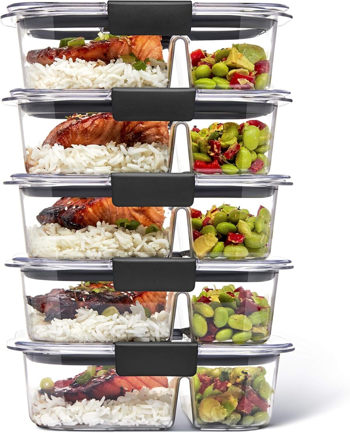 Rubbermaid Brilliance Meal Prep Containers, 2-Compartment Food Storage Containers, 2.85 Cup, 5-Pack - Image 1