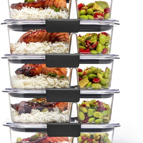 Rubbermaid Brilliance Meal Prep Containers, 2-Compartment Food Storage Containers, 2.85 Cup, 5-Pack