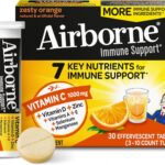 Airborne 1000mg Vitamin C with Zinc, SUGAR FREE Effervescent Tablets, Immune Support Supplement with Powerful Antioxidants Vitamins A C & E - 30 Fizzy Drink Tablets, Zesty Orange Flavor