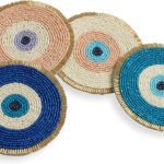 Folkulture Beaded Coasters for Drinks| Set of 4 Round Decorative Bar Easter Coaster for Easters Party| Cute Boho Coaster' for Cocktail| Evil Eye Gifts for Women (4")
