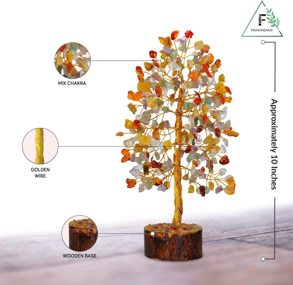 FASHIONZAADI Gemstone Money Tree Reiki Healing Chakra Balancing Handmade Bonsai Trees Spiritual Gift Aura Cleansing Good Luck Home Decor (Mix Chakra Golden Wire) - Image 2