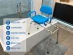 Platinum Health Carousel Sliding Shower Chair Tub Transfer Bench with Swivel Seat, Premium Padded, Pivoting Arms, Adjustable Space Saving Design for Tubs, Inside Shower, for Handicap & Seniors, Blue - Image 3