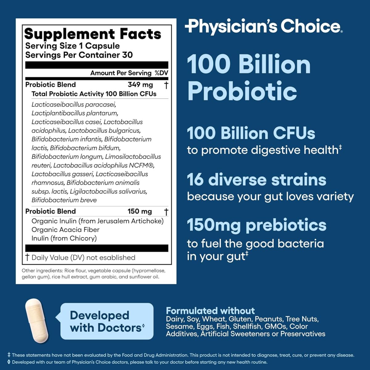 Physician's CHOICE 100 Billion Advanced Probiotic - 16 Strains + Organic Prebiotics - Digestive & Gut Health - Supports Occasional Constipation, Diarrhea, Gas & Bloating - Probiotics for Women & Men - Image 6