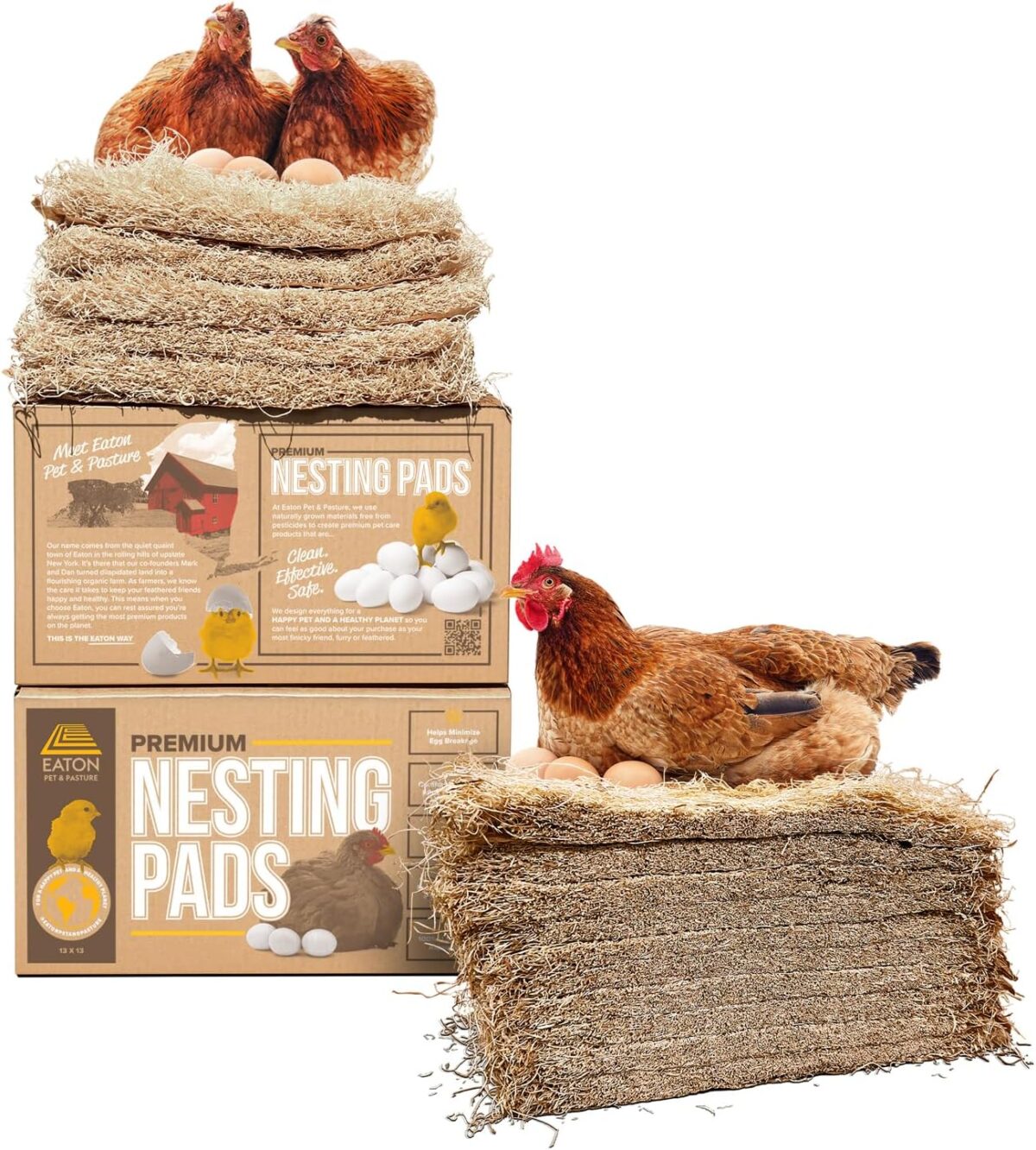 Eaton Pet and Pasture, Premium Laying Hen Nesting Pads, USA Grown & Sustainably Harvested, 13 x 13 (10 Pack) - Image 1