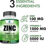 American Standard Supplements Zinc 100mg, Vitamin C 1000mg, and Vitamin D3 5000 IU (125mcg) Per Serving - Gluten Free, Non-GMO, 120 Capsules, 60 Servings - Image 4