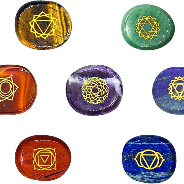 7 Engraved Chakra Symbol Stones - (16Pc) Meditation Accessory and Reiki Healing Kit with Chakra Chart, Affirmations, Guided Meditations, and Identification Cards For Spiritual and Mindfulness Work