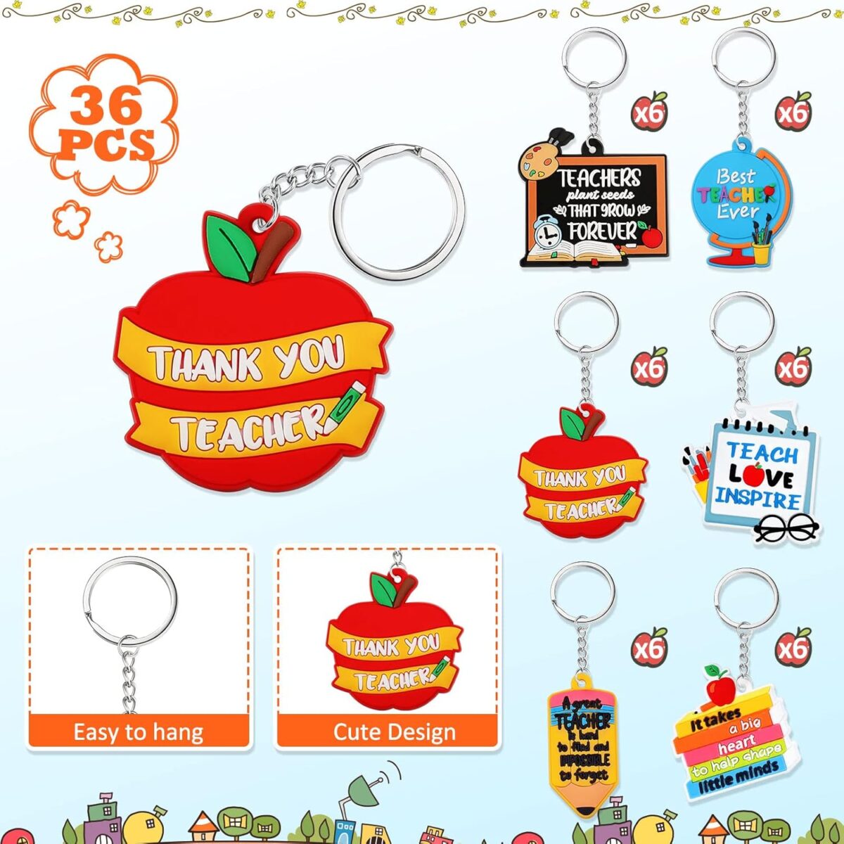 Henoyso 36 Pcs Teacher Keychain Bulk Teachers Appreciation Gifts in Bulk Teacher Gifts Bulk - Image 3