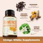 Turmeric Curcumin with Black Pepper and Ginkgo Biloba supplements. Natural Turmeric Supplement with Organic Tumeric to aid Joint Health, Brain Clarity, Focus, Memory, and Concentration. Vegan. 60 Caps - Image 5