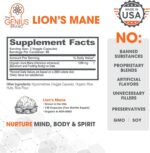 Genius Lion’s Mane Supplement Capsules – Organic Full Spectrum Mushrooms for Cognition, Focus & Memory – 1,200mg Per Serving, 120 Count (60 Servings) – Grown in The USA - Image 2