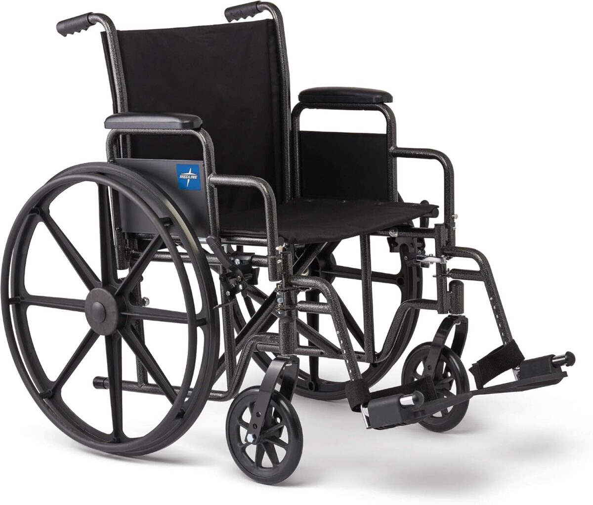 Medline Comfortable Folding Wheelchair with Swing-Back Desk-Length Arms and Swing-Away Footrests, 20”W x 16”D Seat - Image 1