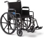 Medline Comfortable Folding Wheelchair with Swing-Back Desk-Length Arms and Swing-Away Footrests, 20”W x 16”D Seat