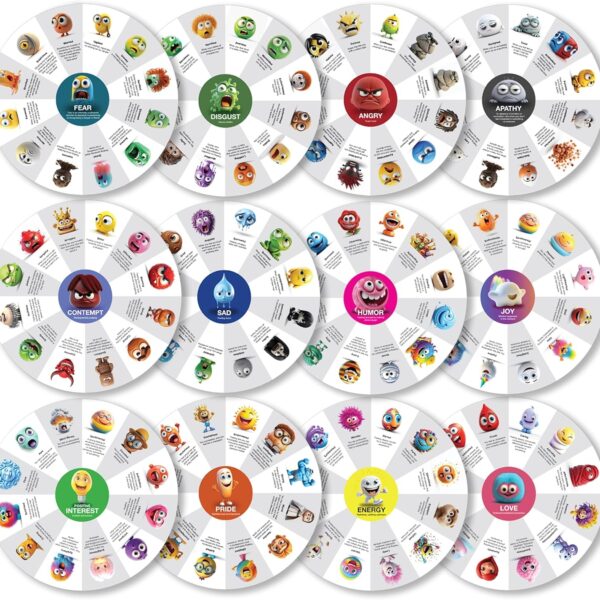 FeelWise Super EQ Kit - For Building Emotional Intelligence - Twelve 12" Round 2-sided Emotion Wheels w/ Cover Sheet, & Instructions - Emotion Learning Games for Kids, Parents, Teachers, School Counselor - Screen-Free Activities