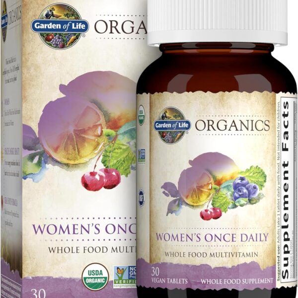 Garden of Life Multivitamin for Women - Organics Women's Once Daily, Whole Food Multi with Iron, Biotin, Vegan Organic Vitamin, Energy Hair Skin & Nails, 30 Tablets